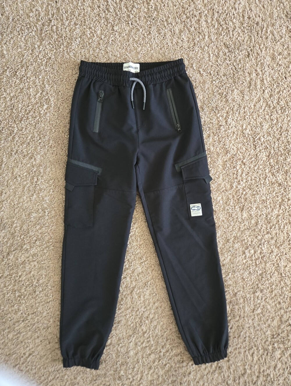 Kids Black Cargo Joggers with Zippered Pockets - Unbranded